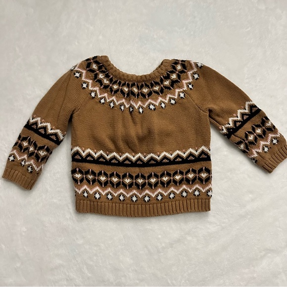 4/$20 Camel Fair Isle Knit Sweater 12-18m - Picture 1 of 5